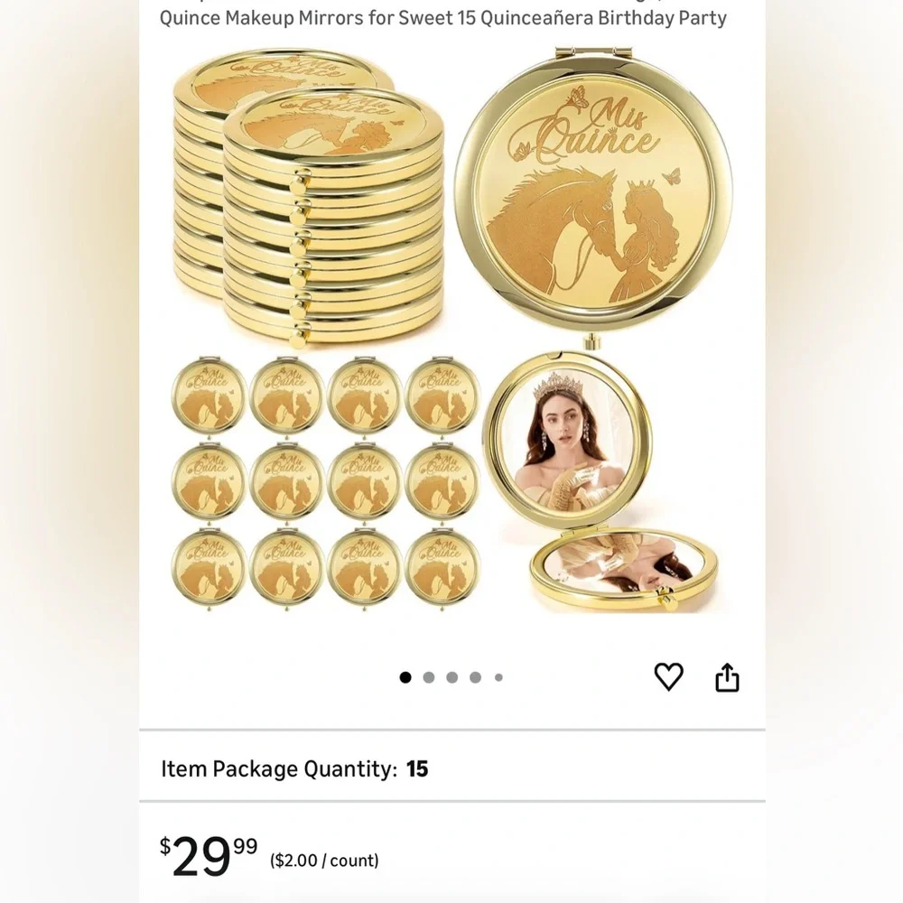 Gold 'Mis Quince' Round Compact Mirror - Set